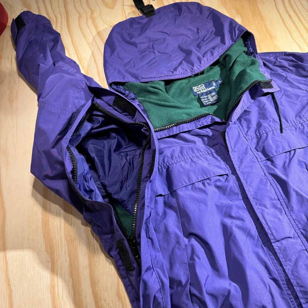 Polo Hi Tech Ralph Lauren Vintage Purple Green Fleece Lined Jacket Men's Large